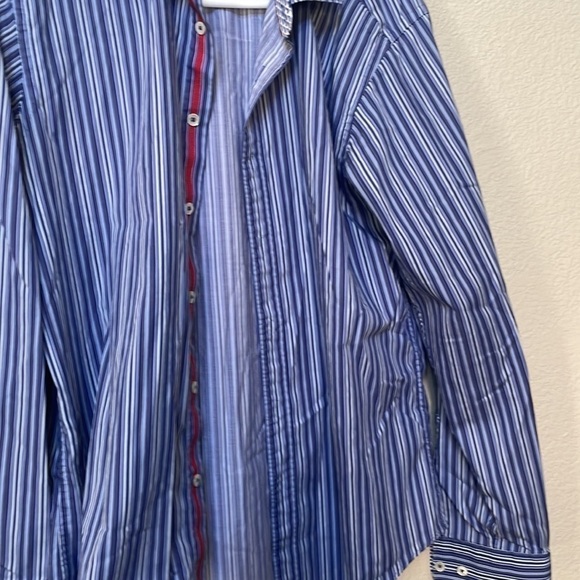 BUGATCHI uomo cotton shirt long sleeve striped button down Sz medium M - Picture 2 of 8
